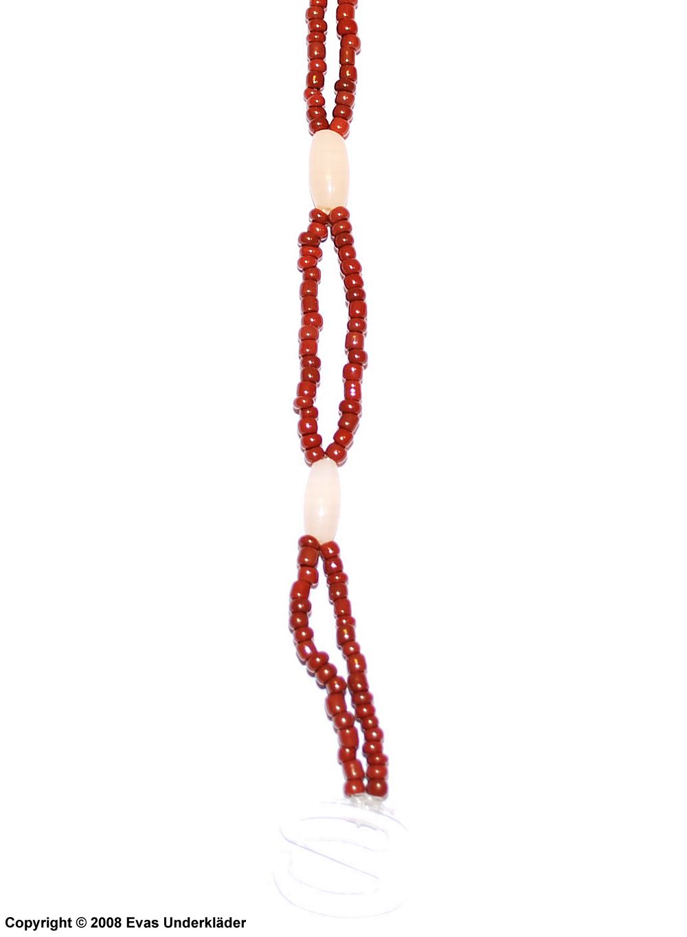 Bra straps in red and cream beads